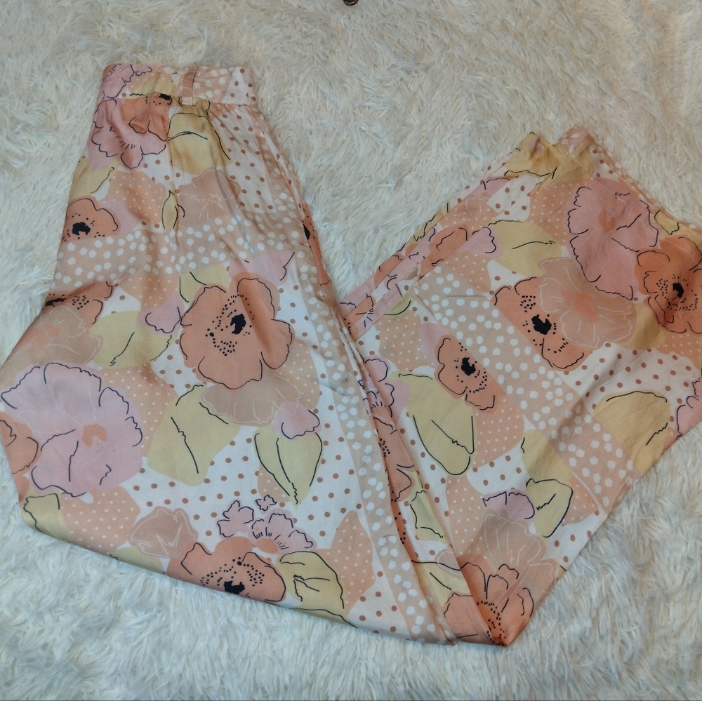 VRG GRL Valerie Wide Leg Floral Pants Peach Pink Daisy Print Size 6 - Picture 6 of 13